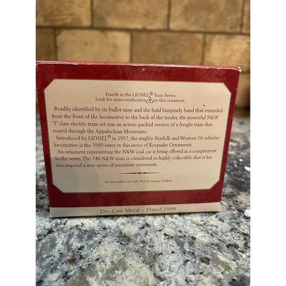 Hallmark Ornament Lionel Train #4 746 Norfolk and Western Steam Locomotive 1999 - Picture 10 of 10